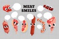 Meat food smileys with speech bubbles collection vector pork beef bacon ham sausage ribs barbecue