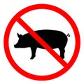 Meat forbidden on white background. forbiden pigs sign. no pork logo. pigs forbidden symbol