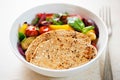 Meat free chicken flavour mycoprotein fillets with grilled vegetables Royalty Free Stock Photo