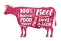 Meat, fresh beef, vector label. Silhouette cow with lettering