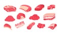 Set fragments of pork, beef meat. Assortment of meat slices. Royalty Free Stock Photo