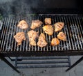 Meat is fried on coals in a brazier. Royalty Free Stock Photo