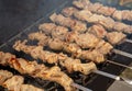 Meat is fried on coals in a brazier. Royalty Free Stock Photo