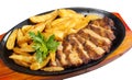 Meat and fried potatoes isolated