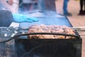 meat is fried in the street on the street Royalty Free Stock Photo