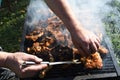 Meat on the grill. Chef cooking grilling mix of fresh grilled chicken meat Royalty Free Stock Photo