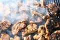 Meat on the grill. Chef cooking grilling mix of fresh grilled chicken meat Royalty Free Stock Photo