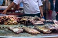 Meat grilled on a giant barbecue