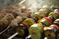 Meat and grilled vegetables. Barbecue. Royalty Free Stock Photo