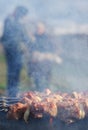 Meat grilling over a barbecue fire Royalty Free Stock Photo