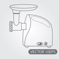 Meat grinder black and white outline drawing. Kitchen utensils, cooking equipment Royalty Free Stock Photo