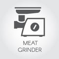 Meat grinder flat icon. Simple pictograph or sticker of kitchen equipment. Forcemeat preparation device label Royalty Free Stock Photo