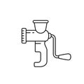 Meat grinder or household chopper. Linear icon of manual mincer. Black simple illustration of hand sausage stuffer. Contour