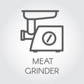 Meat grinder icon drawing in thin line style. Simplicity pictogram of kitchen equipment. Forcemeat preparation device Royalty Free Stock Photo