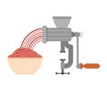 Meat grinder and minced meat. hasher and Stuffing cartoon. mincer vector illustration