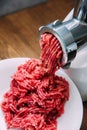 Meat grinder - process of grinding meat.