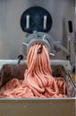 Meat-grinder works in food industry Royalty Free Stock Photo