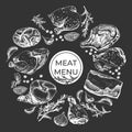 Meat, hand drawing, frame, menu design, engraved style