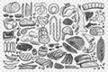 Meat hand drawn doodle set Royalty Free Stock Photo