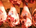 Meat hanging in an English butcher. Royalty Free Stock Photo