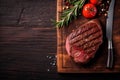 food red raw steak grill pepper background dark meat fried beef. Generative AI.