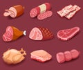 Meat icon set vector Fresh meat icons set Royalty Free Stock Photo