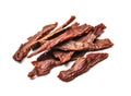 Meat Jerky Isolated, Dry Salted Chicken Slices, Small Pieces of Dehydrated Beef, Beer Snacks, Dried Pork