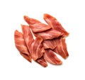 Meat Jerky Isolated, Dry Salted Chicken Slices, Small Pieces of Dehydrated Beef, Beer Snacks, Dried Pork