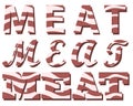 Meat letters with meat texture, vector illustration Royalty Free Stock Photo