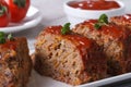 Meat Loaf Closeup sliced on a plate, horizontal Royalty Free Stock Photo
