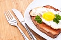 Meat loaf with fried egg on a plate Royalty Free Stock Photo