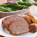 Meat loaf with roasted herb potatoes Royalty Free Stock Photo