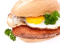 Meat loaf on a roll with fried egg Royalty Free Stock Photo