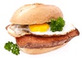 Meat loaf on a roll with fried egg Royalty Free Stock Photo