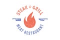 Meat logo. Logo for grill house restaurant with icon fire, knife