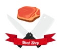 Meat logos, labels. Fresh meat, pork in flat style.