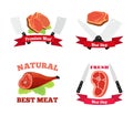 Meat logos, labels. Fresh meat, pork in flat style.