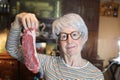 Meat lover showing a delicious raw steak Royalty Free Stock Photo