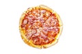 Meat lovers pizza with topping pepperoni salami sausage and ham isolated on white background Royalty Free Stock Photo