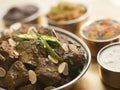 Meat Madras Restaurant Style and Chutneys Royalty Free Stock Photo