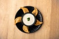 Meat Mazza served in dish isolated on table top view of arabian food