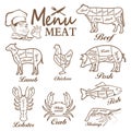 Meat menu. Set of butcher shop labels