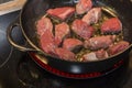 Meat in a pan fry Royalty Free Stock Photo