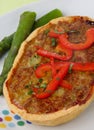 Meat pie with asparagus and fresh red pepper Royalty Free Stock Photo