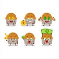 Meat pie cartoon character with cute emoticon bring money