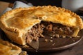 meat pie with flaky crust and golden brown fillings