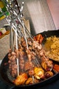 Meat pieces on spits Royalty Free Stock Photo