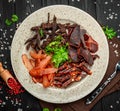 Meat Platter with Thin Slices of Cured Ham, Veal, Chicken, Pork, Beef and Sausages Royalty Free Stock Photo