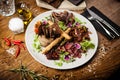 Meat platter for two: Dry-aged beef brisket, dry-aged duck fillet, beef liver pate, dry-aged lamb striploin, cranberry Royalty Free Stock Photo