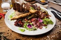 Meat platter for two served on a plate in restaurant Royalty Free Stock Photo